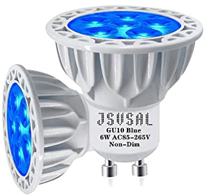 JSVSAL MR16 (GU10 Base) LED Light Bulb,Non-Dimmable,AC 85-265V,Blue, 6-Watt(50-Watt Equivalent), Aluminum Casing,40-Degree MR16 LED Spot Track Light Bulb,2-Pack