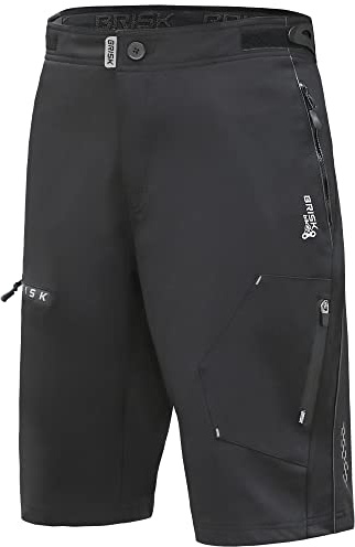 Brisk Bike Pantalon Ciclismo Hombre Pantalon MTB con 4 Bolsillos con Cremallera y Cintura Ajustable Pantalones Cortos de Ciclismo (Black, L)