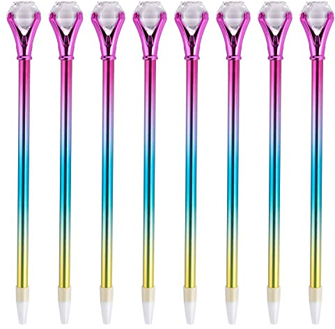 YOUKAI Paquete de 8 bolígrafos de diamantes de color dorado con tinta negra para mujeres y niñas