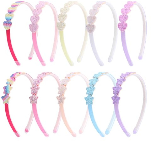 Nenjindz 10 Pièces Serre tete Fille Serre-tête Enfant avec Cœur Étoile Recouvert de Paillettes Bandeaux en Plastique Cheveux pour Saint Valentin Fête Anniversaire (Style B)