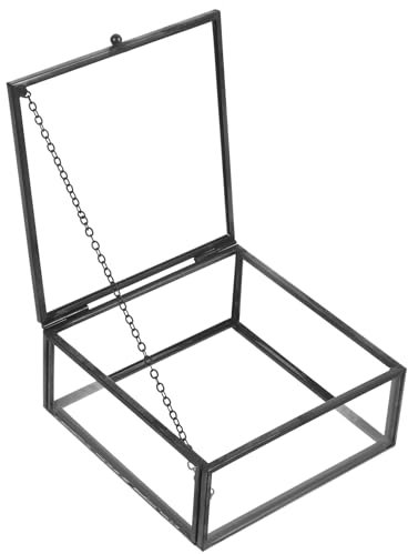 Amosfun Caja Joyero De Cristal Con Marco De Aleación Organizador Transparente Para Joyería Perfumes Y Cosméticos Caja De Almacenamiento Con Tapa Para Anillos Aretes Y Collares 3.94X3.94X1.77 Pulgadas