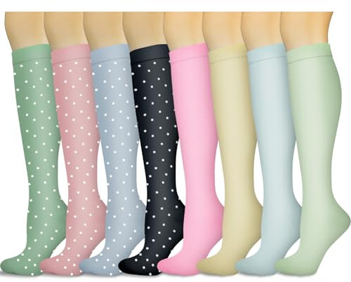 8 Pares Calcetines de Compresión (15-20 mmhg) Hombres Mujeres Soporte Medias Compresión para Atletismo Running Enfermeras Viajes Vuelo Varices