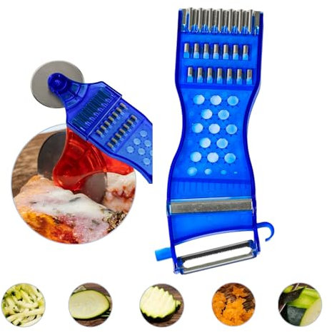 Merdiana® Pelapatate pelatutto con Rotella TAGLIAPIZZA, Grattugia,Mandolina, taglia verdure julienne e Verdure alla Giardiniera con Taglia Pizza multifunzione carote julienne taglia verdure