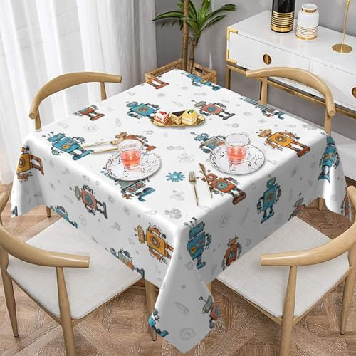 Gjgdbxdw Cute Cartoon Robots Printed Square Tablecloth, Waterproof Table Cloth Wipeable Table Cover for Home Kitchen Dining Party Indoor and Outdoor 54X54