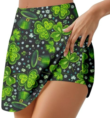 Jupe-short décontracté pour femme avec imprimé floral pour la Saint Patrick, la course à pied, le yoga, le fitness et le sport Cool Rocks, vert, L