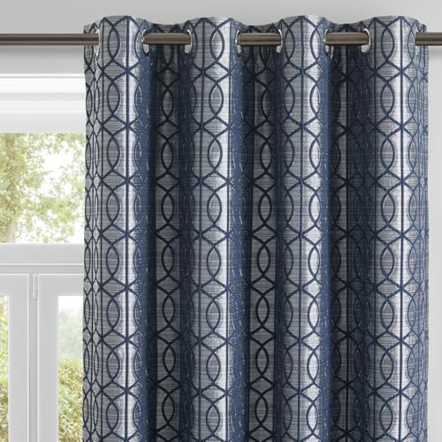 HORIMOTE HOME 100% Blackout Eyelet Curtains 90x90 Inch (2 Panels) - Thermal Insulated Curtains with Noise Reduction, Heavyweight Jacquard Woven Navy Curtain for Bedroom,Living Room