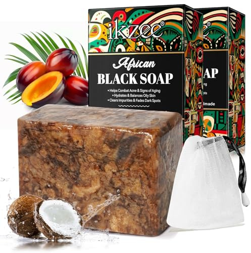 Savon Noir Africain Biologique, Savon Africain Contre L'Acné Et Les Taches Brunes, African Black Soap Barre De Savon Noir Brut Pour Tous Les Types De Peau - Visage, Corps, Cheveux, 200g