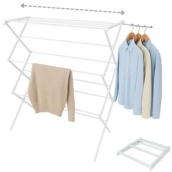 ABB4US | Tendedero Metálico Extensible y Plegable | 58–102 x 41,5 x 105,5cm | 2 Brazos para Perchas | Secar Camisas, Toallas y Prendas Largas | Compacto y Robusto | Blanco