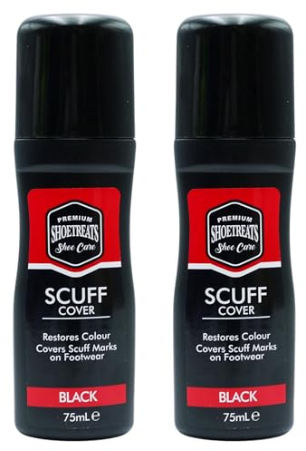 AA Merchant Shoetreats Premium Scuff Cover, Black Liquid Shoe Polish with Self-Shine Sponge Applicator, Water Resistant Protection, 75ml, 2 Pack
