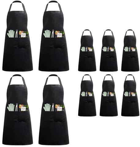 FungLam 10 pezzi Grembiule da Cucina con 2 tasche 70 x 60 cm Grandi dimensioni unisex Cintura Regolabile Collo Uomo Donna Grembiule Cuoco Ristorante BBQ Bar Chef Dipingere Lavori Domestici