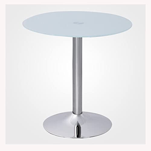 Moderno tavolo da pranzo rotondo in vetro con base cromata, elegante tavolo da bistrot per 2-4 posti, perfetto per cucina e angolo colazione, design salvaspazio ed elegante.