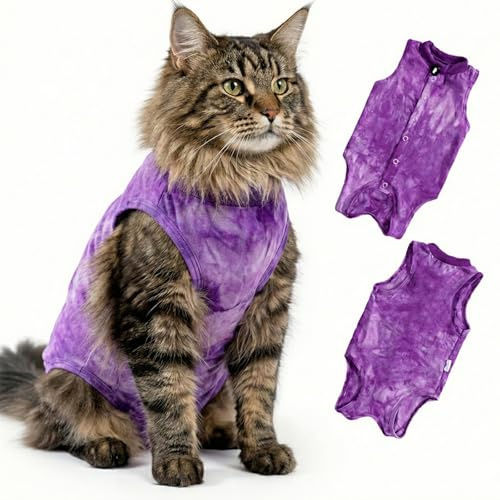 NJCXOLA Tutina Gatto Post Operatoria, Body Post Operatorio Gatto, Tuta per il recupero del gatto, Bodysuit Anti-Leccamento per Gatti, Alternativa al Collare Elisabettiano(Viola, L)