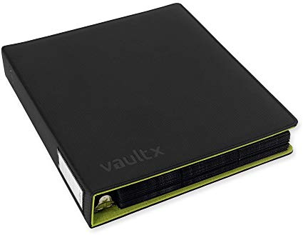 Vault X Trading Card 3 Ring Binder, fits 9 Pocket Pages, 540 Cards, Exo-Tec Material, Easy Open, D-Ring Clip Folder for Collectible Card Games, Sports, TCG (Black/Electric Green, Slim)