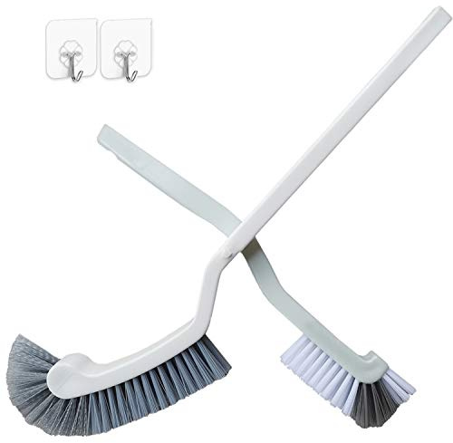 Bathroom Brushes Kitchen Cleaning Brush set Toilet bowl Brush Scrub Brush Home Cleaner Floor Stiff Bristles with Adhesive Hooks Plastic handle Durable 13.5-Inch Deep Cleaning (White)