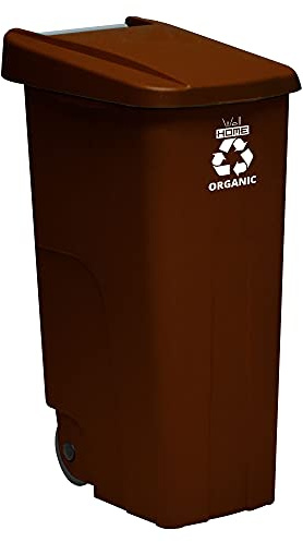 WELL HOME MOBILIARIO & DECORACIÓN Contenedor Reciclo 110 litros, Cerrado con Tapa, Ideal para Reciclaje de residuos orgánicos, con Ruedas, Marrón, 110 L