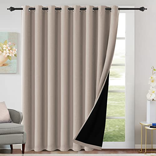 H.VERSAILTEX Patio Door Curtain 100% Blackout Sliding Door Curtains Thermal Insulated, Extra Wide Window Curtain Grommet Black Out Curtains 84 inch Long, W100 x L84 inch - Natural Sand