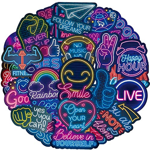 Aufkleber 100 Stück Neon Sprüche Sticker Set, Positive Affirmationen Inspirierende Zitate, Motivationssticker, Belohnungsaufkleber, Wasserfeste Vinyl Sticker für Scrapbook Journal Laptop Notizbuch etc