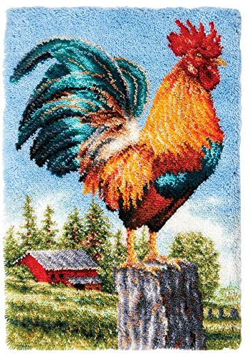 Myriad Choices Latch Hook Rug Kit, DIY Rug Making Kit for Adults Kids, Rooster Rug Making Kits, Cross Stitch Kit Carpet Making Cushion Needlework for Beginners, Home Decor, Rooster 60x40 cm
