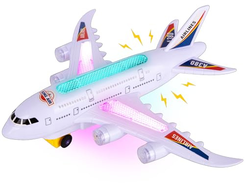 ArtCreativity Light-Up Airplane Toy with Bump & Go Action, Flashing LED Lights & Takeoff Sounds – Kids Airplane Toy with Moving Wheels – Fun Birthday Gift for Boys & Girls Ages 3-8