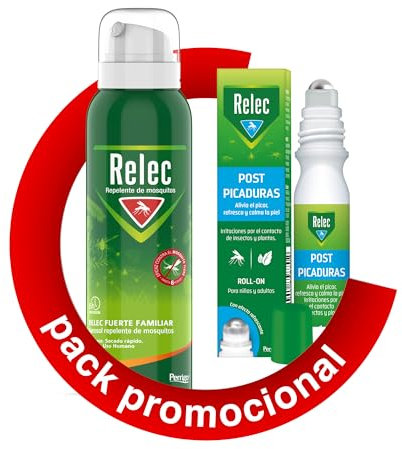 Relec Fuerte Familiar Aerosol Antimosquitos + Roll-on Post Picaduras (Pack 100 ml + 15 ml), Eficaz Contra El Mosquito Tigre, Protección Contra las Picaduras de Mosquitos en Zonas Templadas