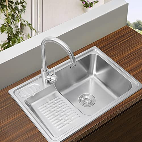 SuMemo Fregadero de Cocina de 66X45 Cm/26X17,7, con Grifo, Balcón, Fregadero de Lavandería para el Hogar con Kit de Drenaje con Tabla de Frotar/Gris C/66 * 45Cm