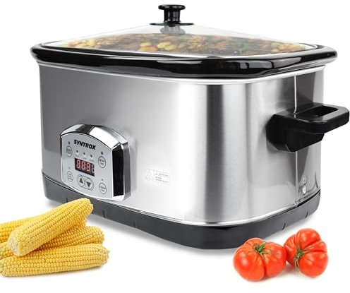 Syntrox 7,5 l Slow Cooker | Schmortopf | Schongarer | Multikocher Lotel, Warmhaltefunktion, Spülmaschinenfest, Mikrowellengeeignet, Rutschfeste Standfüße