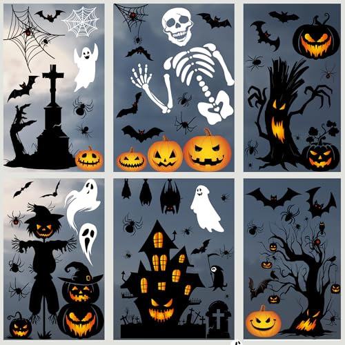 Sticker Halloween Fenêtre, SILARLAIT 10 Feuilles Sticker Fenêtre Halloween Électrostatique & Amovible & Réutilisable, Autocollant Halloween Enfant, Déco d'Halloween pour Vitre, Vitrine