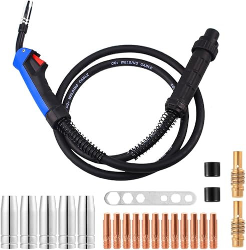 Schweißbrenner mit Draht MIG MAG 15Ak mit gebrauchten Teilen zum Schweißen, MIG-Taschenlampe, Zubehör zum Schweißen, tragbare Handschweißpistole für Lötdraht (4 Meter)-blau