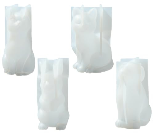 Stiesy 4Pcs Candle Moulds for Candle Making, 3D Animal Silicone Scented Candle Mold, Cat Dog Rabbit Shape Resin Epoxy Casting Mould for DIY Wax Soap Candles Aromatherapy Gypsum Crafts Home Table Decor