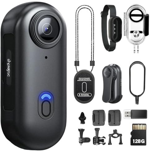 TOSBARRFT 128G 4K Daumen Action Kamera, winzige Größe, Mount überall, kleine Körperkamera mit Federclip, tragbares Vlogging, Handsfree POV Aufzeichnung, Helm Cam für Radfahren, Motorrad(4k-P-128G)