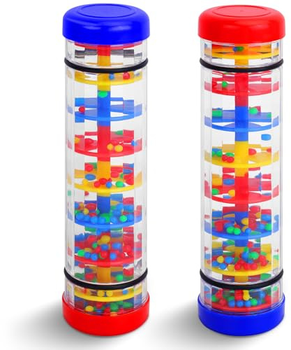 2PCS Baby Rattle Toys, Large Extended Rain Stick Montessori for Babies 6-12+ Months, Sensory Hand Grip Developmental Musical Instruments for 1 Year Old Toddlers