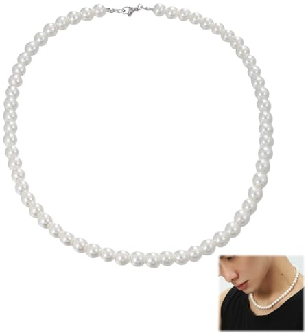 ZWWOGE Collar perlas para hombres y mujeres, Collares perlas de 8 mm 45 cm de largo, todos los días usar con accesorios