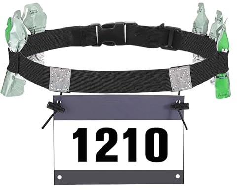 Cinturón con número de carrera, ajustable, elástico, reflectante, con 6 trabillas de gel energético, antideslizante, para entrenamiento, correr, triatlón, maratón, ciclismo, unisex