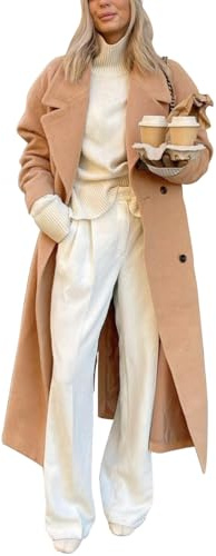 IDEALSANXUN Long Wool Coats for Women 2025 Fall Jackets Winter Trench Coat Casual Oversized Boyfriend Dressy Peacoat Overcoat, Camel, L