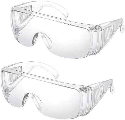 Ezranova Lot de 2 lunettes de protection, P1S1, 100 % fabriquées en Allemagne, lunettes de protection anti-éclats avec revêtement anti-buée et UV, légères et transparentes, sur-lunettes pour porteurs
