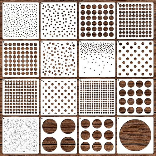 Elegaperma 16 PCS Dot Stencils for Painting,Reusable Stencils Spots | Round Geometric Stencils for Painting Circles,Fabric,Scrapbook,Card,Pillow and DIY Art Projects