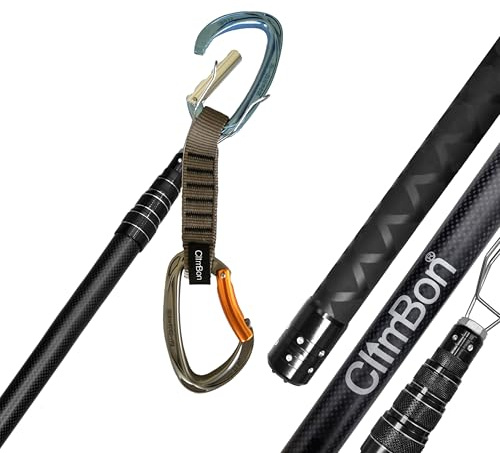 CLIMBON Lead Clip Tool, 214 cm/274 cm, Two Adjustable Lengths, Stainless Steel Clip Head with Safety Lock, for Hanging Express Slings and Ropes when Projecting