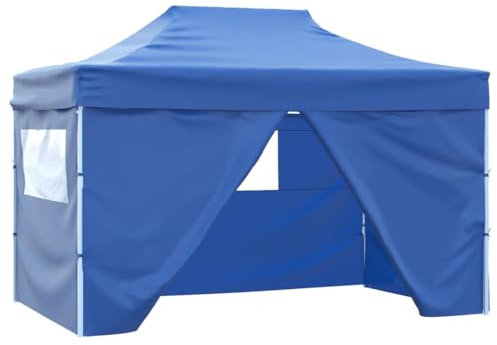 vidaXL Faltzelt mit 4 Seitenteilen 3x4,5m Blau Gartenzelt Partyzelt Festzelt