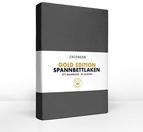 Jacobson Gold Edition Jersey Spannbettlaken Spannbetttuch Baumwolle mit ELASTAN ca. 200 g/m² (60x120 cm - 70x140 cm, Anthrazit)