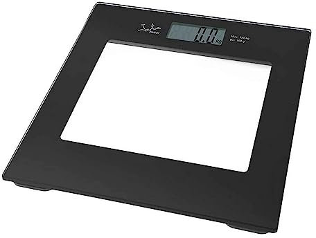 Jata 290N - Báscula de Baño Digital, Pantalla LCD, Alta precisión, Extraplana, Capacidad de 150 kg, Plataforma de Vidrio, Apagado Automático, Incluye Pila, Negro