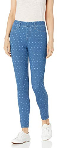 Amazon Essentials Women's Pull-On Mid Rise Stretchy Knit Jegging, Indigo Wash White Dots, X-Large