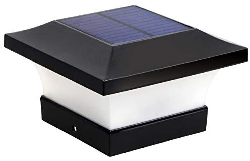 ILIKEPOW Solar LED Post Lights, Waterproof Garden Outdoor Post Cap Lamp for 4x4 Wooden Posts, Deck and Fence - Daylight White 6000K 2pcs