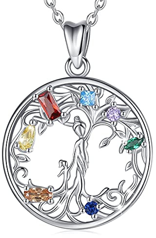 EUDORA Collar Madre Arbol Con un Niño Colgante Arbol de La Vida de Plata de Ley 925, Collares para Mujer Mama Hija Arbol de La Vida Circonita Joyería, Original para Mujer Mama Hija Esposa, 45CM