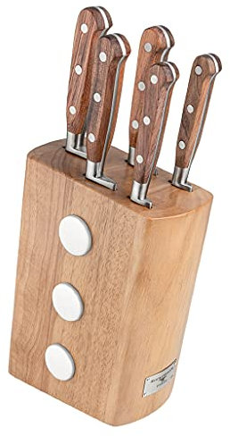 Rockingham Forge 6-Piece Knife Block Set - 5 Kitchen Knives & Block, Fully Forged, Rosewood Handles,RF-8008/6B