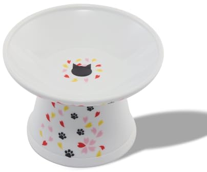 Necoichi Extra Wide Raised Cat Food Bowl (Sakura Limited Edition, Extra Wide), White