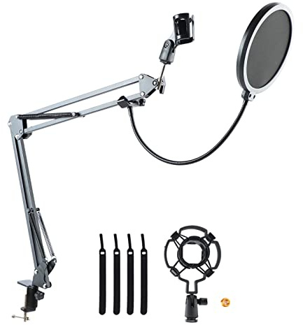 Glomora Boom Arm Support De Microphone Bras De Microphone à Suspension Réglable Avec Bras à Ciseaux Rotatif, Parfait Pour le Studio De Radio, les Podcasts, les Jeux
