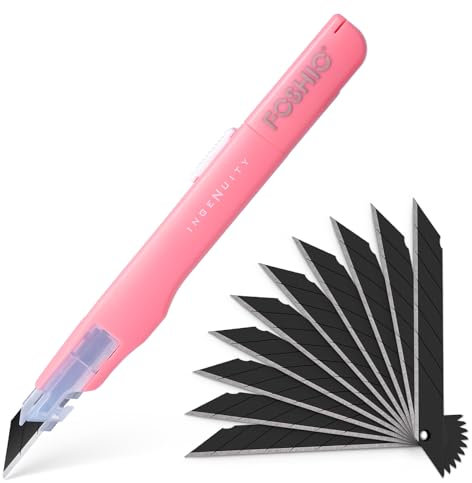 FOSHIO Taglierino di precisione Taglierino Professionale Rosa Cutter a 30° per pellicole, carta, artigianato e carta da parati, coltello da intaglio con 10 pezzi Snap-off 30° Lame 9mm