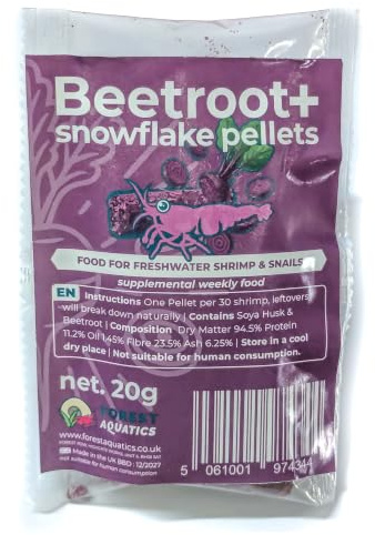 Beetroot Snowflake Pellets for Freshwater Shrimp and Snails (20g)