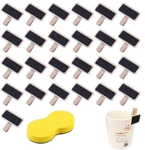 Mini Tafeln Zum Beschriften Hölzerner, Mini Tafeln Aus Holz, 25 Stück Mini Tafel Memotafel Mit Klammer, Mini Kreidetafel Set, Holz Kreidetafel Klein, Klein Holz Kreidetafel Mit Ständer