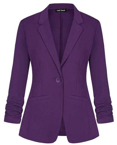 LADI TREND Blazer Women Elegant Suit Notched Lapel Classic Long Sleeve Tailored Jacket (Purple XXL)